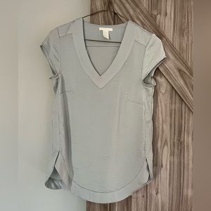 Silver silky short-sleeve blouse